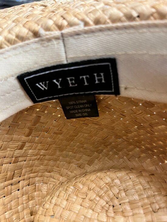 WYETH straw teardrop crown wide brim black thread stitched hat main image 5